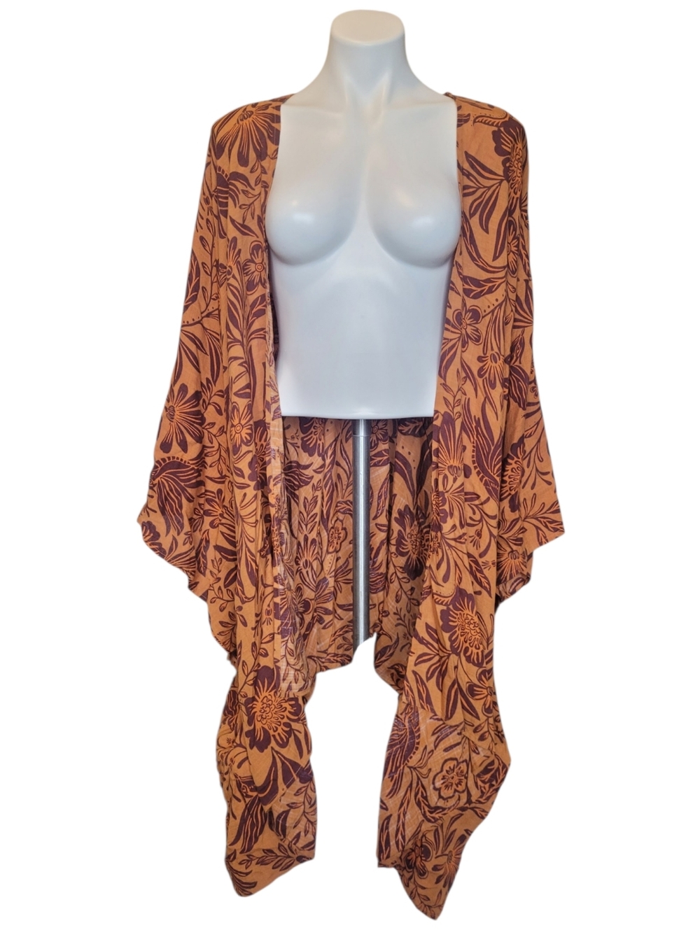 Bila 77 Womens OS Orange Floral Print Boho Kimono